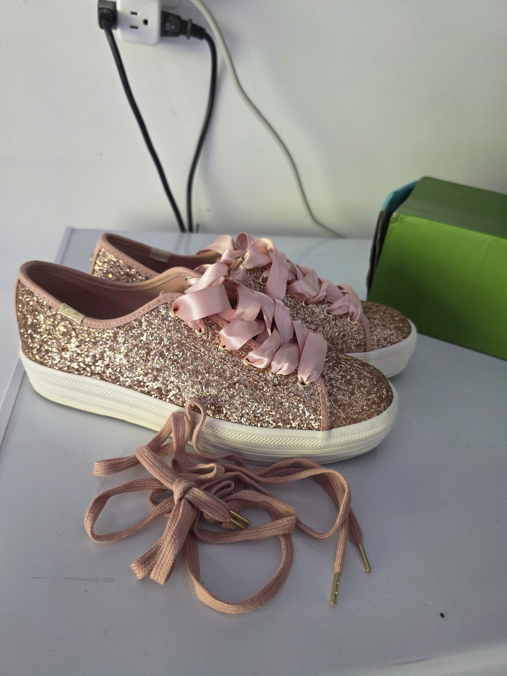 Keds Kate Spade Triple Up Celebration Rose Gold Glitter Sneakers